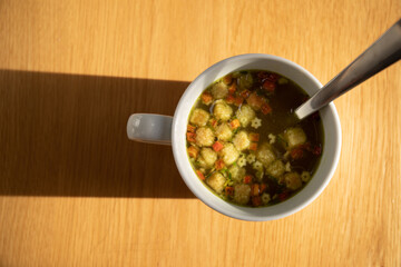 Instant soup, zenithal shot