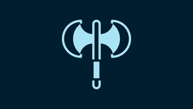 White Medieval poleaxe icon isolated on blue background. 4K Video motion graphic animation