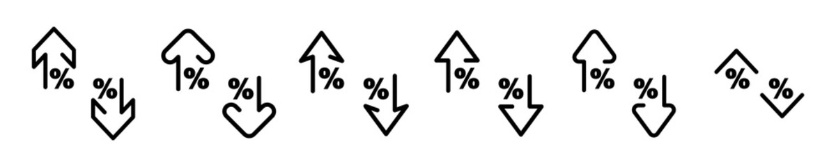 Set of percentage arrows up and down. Increase and decrease profit. Drop or loss economy. Vector icons set.