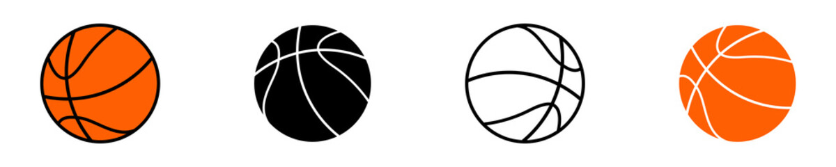Set of basketball balls vector icons on white background. Black and orange basketball ball. Vector 10 Eps.