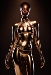 Black woman in gold bodysuit, Generative AI