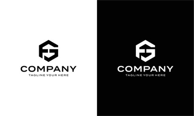 Monogram Letter GF FG Hexagon Logo Design.on a black and white background.