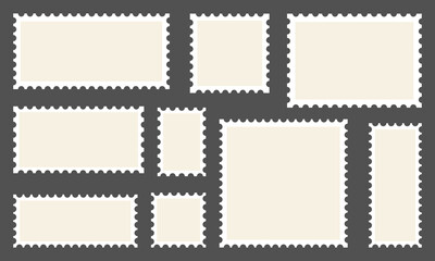 Set of retro postage stamps. Blank stamps for send envelope or letter.  Vector 10 Eps.