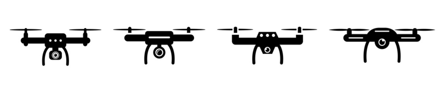 Set of drone quadcopter vector icons on white background. Unmanned copter with camera. Vector 10 Eps.