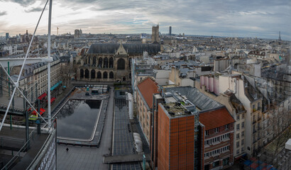 Paris, France - 01 07 2023: The Centre Pompidou: Panoramic View of Paris from the rooftop of The...