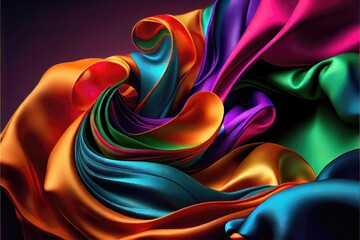 Bright, colorful silk pattern. messy and ruffled yet smooth, soft, and luxurious silk texture. Generative AI