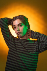 creative lighting portrait of a young woman