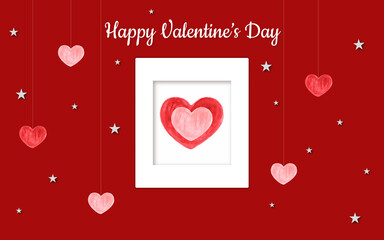 Happy Valentine's Day greeting cards with watercolor elements. Trendy abstract art templates with hearts and stars on a red background. Suitable for social media posts, prints, banners and more.