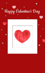 Happy Valentine's Day greeting cards with watercolor elements. Trendy abstract art templates with hearts and stars on a red background. Suitable for social media posts, prints, banners and more.