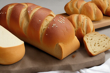 Different kinds of fresh bread as background. IA Tehnology