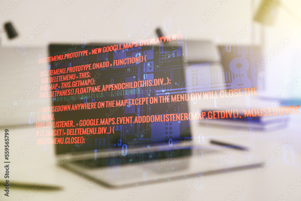 Poster abstract creative coding illustration on modern computer background, software development concept. m