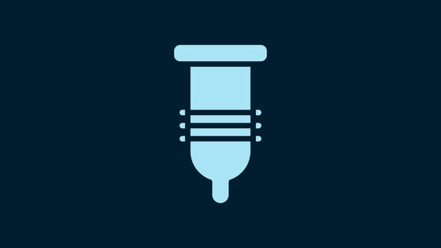 White Condom safe sex icon isolated on blue background. Safe love symbol. Contraceptive method for male. 4K Video motion graphic animation
