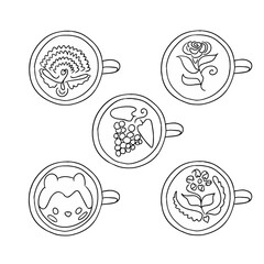 latte art, pattern in a cup of coffee (set, collection)