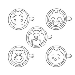 latte art, pattern in a cup of coffee (set, collection)