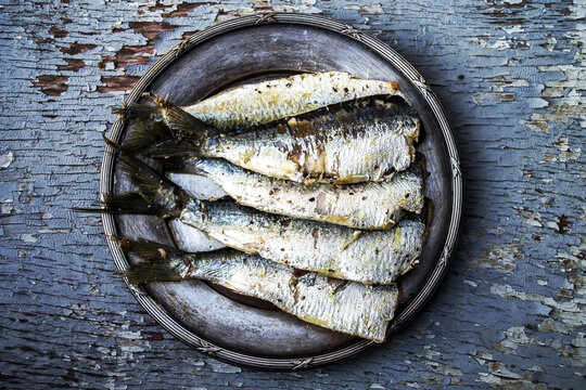 Processed Fresh Sardines On A Plate