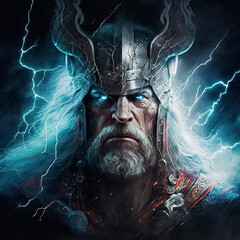 Norse mythology god thor. Created with Generative AI technology. - obrazy, fototapety, plakaty