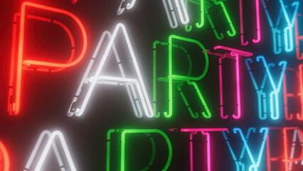 80's Neon Party text on a black background. 3d illustration 
