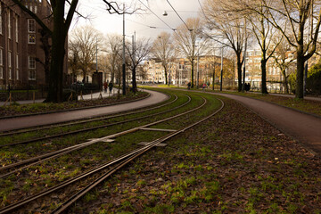 Wertheimpark in Amsterdam. Bikers in park. Beautiful view.