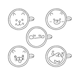 latte art, pattern in a cup of coffee (set, collection)