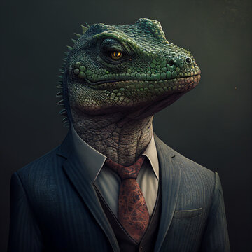 a reptilian from another planet in a suit, conspiration theory, power over the world, extraterrestrial intelligence, generative AI