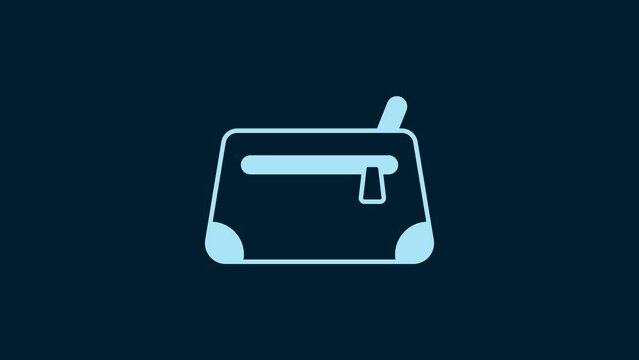 White Cosmetic bag icon isolated on blue background. 4K Video motion graphic animation