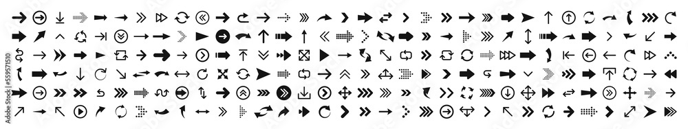 Poster arrows set of 200 black icons. arrow icon. arrow vector collection. arrow. cursor. modern simple arr