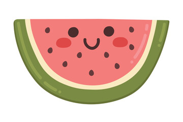 Doodle Flat Clipart. Vector sticker of a slice of watermelon. All Objects Are Repainted.