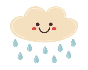 Doodle Flat Clipart. Vector sticker rain cloud. All Objects Are Repainted.