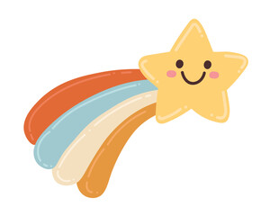 Doodle Flat Clipart. Vector sticker funny comet. All Objects Are Repainted.