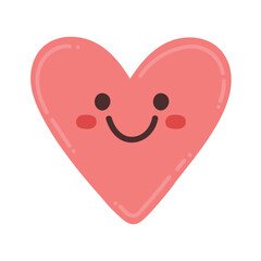 Doodle Flat Clipart. Vector sticker smiling heart. All Objects Are Repainted.