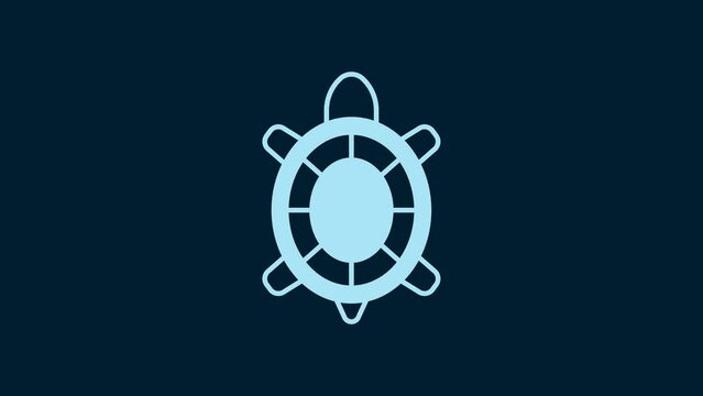 White Turtle icon isolated on blue background. 4K Video motion graphic animation