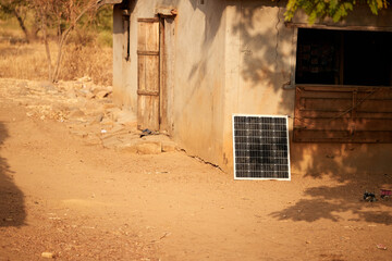 Solar, photovoltaic panel, used for phone charging, poverty in Madagascar, Africa.