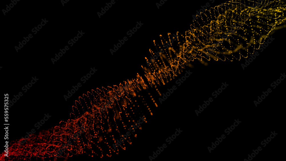 Poster Wave of dots and weave lines. Abstract background. Network connection structure. 3d rendering.