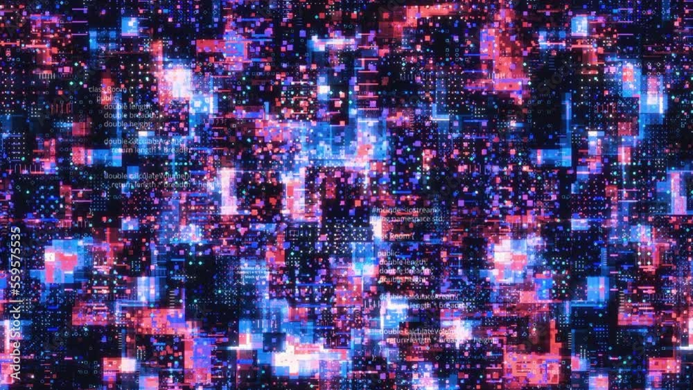 Poster virtual space with space computer code. motion. colorful computer programs and virtual codes in infi