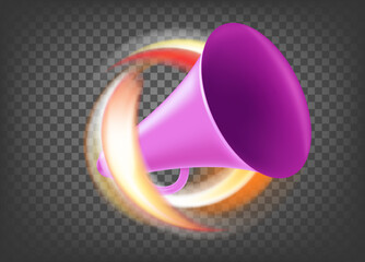 Flaming bullhorn icon isolated on trandparent. 3d vector icon with fire effect   