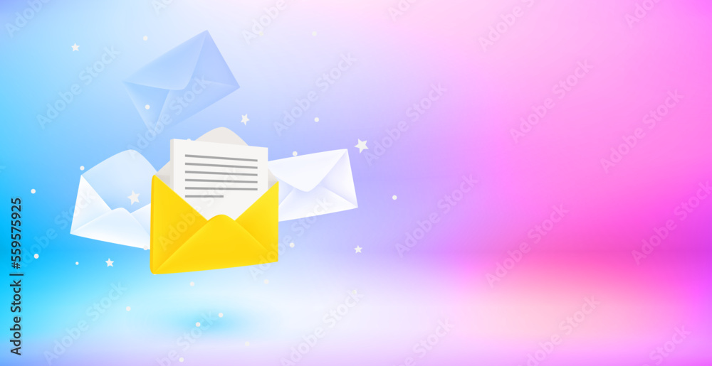 Poster Red mailing box with envelope on red background. 3d vector illustration