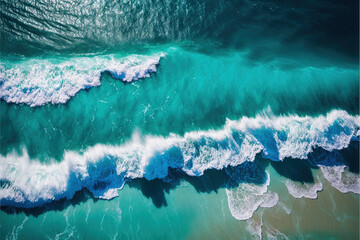 Fototapeta na wymiar aerial view of beautiful waves in the sea on a sunny day, created with generative ai technology