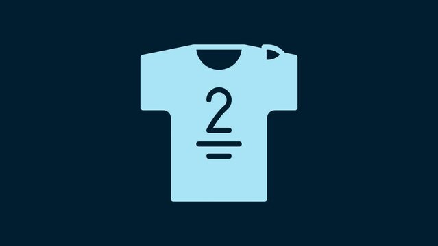 White Football jersey and t-shirt icon isolated on blue background. 4K Video motion graphic animation
