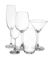 Group of different glassware isolated on white