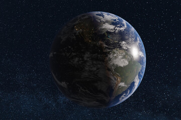 Beautiful blue planet earth - 3D rendering - high quality details