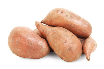 Tasty fresh sweet potatoes on white background