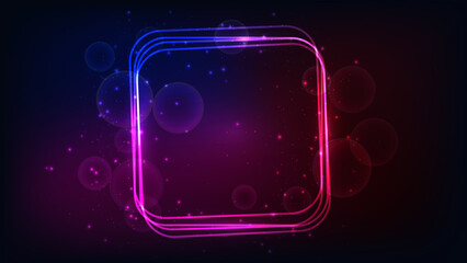 Neon rounded square frame with shining effects