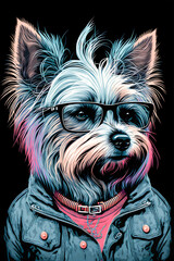 Funny Hipster Cute Dog Art Illustration, Anthropomorphic Dogs Generative AI