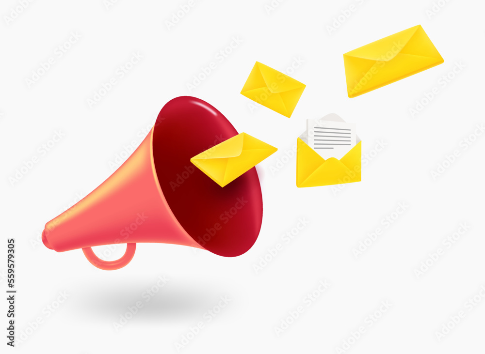 Aufkleber loudspeaker with new messages. 3d vector illustration
