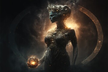 Darkness Embodying a Greek Goddess. Generative AI. 