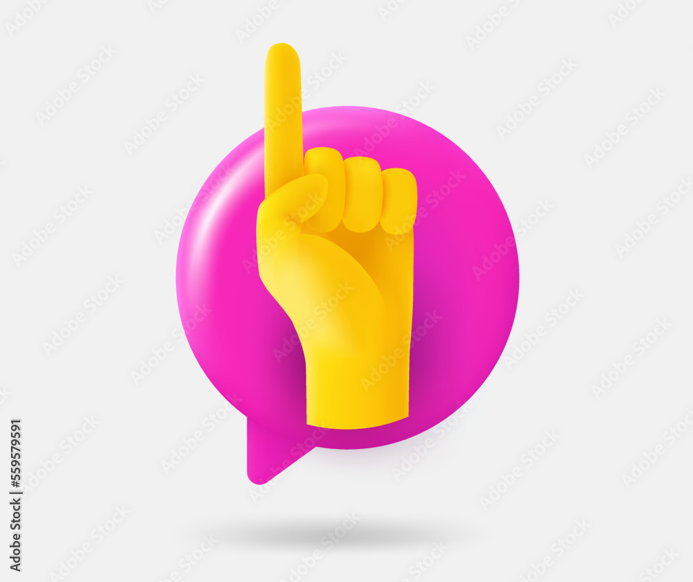 Poster Speech cloud with pointing gesture. 3d vector isolated illustration