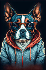 Funny Hipster Cute Dog Art Illustration, Anthropomorphic Dogs Generative AI