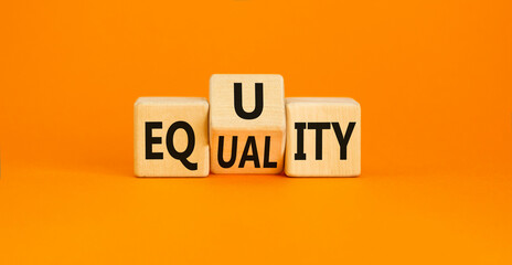 Equity or equality symbol. Concept word Equity Equality on wooden cubes. Beautiful orange table...