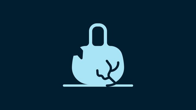 White Broken weight icon isolated on blue background. Kilogram weight block for weight lifting and scale. Mass symbol. 4K Video motion graphic animation