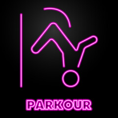 parkour neon sign, modern glowing banner design, colorful modern design trends on black background. Vector illustration.